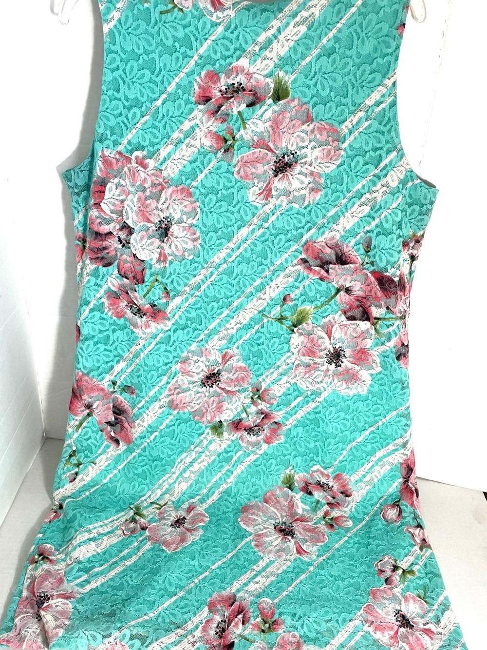 Chole + Rene Floral Sleeveless Dress Teal Pink Keyhole Neck A-Line Size XL - Picture 9 of 12